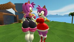 2girls 3d 3d_(artwork) alternate_breast_size amy_rose amy_the_bat ass_focus backboob bare_ass bat big_breasts big_butt breasts bubble_ass bubble_butt butt_crack female from_behind furry huge_ass huge_breasts huge_butt looking_at_viewer looking_down mammal pink_fur rouge_the_bat_(cosplay) sideboob sonic_(series) source_filmmaker standing thick_thighs video_games viperarcane wide_hips