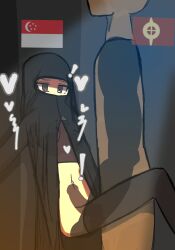 1boy 1boy1girl 1girls artgirlz cock countryhumans countryhumans_oc highres hijab ibispaint_(artwork) ibispaintx niqab nsfw oc singapore_(countryhumans) sminted_empire(artgirlz) twitter vaginal_penetration wall wall_sex