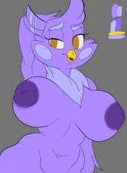 avian big_areola big_breasts big_nipples bird breasts chest_tuft cleavage clothed clothing dark_nipples female huge_breasts isolatedartest melissa_morgan no_humans nude purple_nipples super_planet_dolan thick_thighs tuft