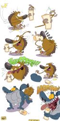 absurd_res bodily_fluids drooling dropper duo erection foxbtails growth growth_sequence growth_serum gulp_(sound_effect) hi_res male male/male muscle_growth muscles onomatopoeia saliva sequence sound_effects swallowing text toony vein veiny_muscles