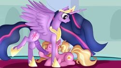 16:9 alicorn balls equid friendship_is_magic futanari futatwi genitals horn intersex jbond luster_dawn_(mlp) mammal my_little_pony oral penis princess_twilight_sparkle_(mlp) queen_twilight_sparkle_(mlp) twilight_sparkle_(mlp) unicorn wings