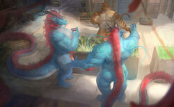 absurd_res anthro dragon felid genitals hi_res kemono male male_only mammal muscular nude pantherine penis scalie tiger yinhu885