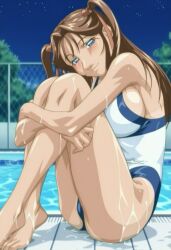 1girls ai_generated ass_press ass_support bangs bangs_between_eyes bent_knees bible_black bible_black_new_testament big_breasts blue_eyes blurry blush breast_press breasts brown_hair cameltoe chain-link_fence cleavage crossed_legs cuddling curvaceous curvy curvy_female curvy_figure faithful_to_the_anime feet female female_focus female_only foot_fetish foot_focus full_body hair_ornament head_tilt high_resolution hugging_legs legs_hug long_hair long_legs long_toes looking_at_viewer night one-piece_swimsuit outdoors petite petite_female pinup pool poolside shin_bible_black sitting sitting_on_floor smile solo swimmer swimming_pool swimsuit swimsuit_tan tan tanline teen teenage_girl teenager toes toudou_yuki twintails two_side_up