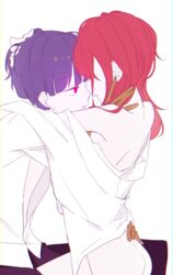 2boys androgynous femboy hand_on_head land_of_the_lustrous phosphophyllite shinsha_(land_of_the_lustrous) simple_background yaoi