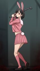 anime asian ass big_breasts black_hair blush breasts bunny_costume bunny_ears bunny_girl bunny_tail bunnysuit clothed curvy curvy_figure embraced embracing female firm_breasts hinako_shimizu hourglass_figure human japanese_female kimleon konami leon_kim oiled_skin pale_skin pink_clothing pink_eyes pipe plump_breasts sailor_uniform school_uniform schoolgirl short_dress short_hair short_skirt shy shy_expression silent_hill silent_hill_f skirt slender_waist stockings thick_thighs thighs thin_waist uniform video_games younger_female