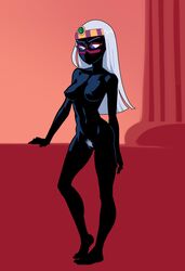 batterbee black_skin casual dark_skin duck_dodgers female full_body humanoid long_hair martian medium_breasts pubes queen_tyr'ahnee solo standing white_hair