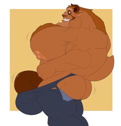 abs beast_(disney) beauty_and_the_beast biceps disney hyper hyper_balls hyper_bulge hyper_genitalia hyper_penis hyper_testicles male_only muscle muscles muscular muscular_arms muscular_legs muscular_male muscular_thighs nipples pecs penis regnar shaft solo solo_male tight_clothing tight_pants veins