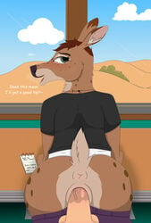 2020 absurd_res aged_up anthro anus apron bent_over bojack_horseman bottomwear brown_body brown_fur brown_hair cervid cervine clothed clothing cloud desert dialogue domination english_text female firetails first_person_view freckles from_behind_position fur genitals glass green_eyes grey_clothing grey_shirt grey_topwear hair hi_res human human_on_anthro interspecies jewelry looking_at_viewer looking_back male male_domination male_human/female_anthro male_penetrating male_pov mammal necklace netflix notebook pants pants_down partially_clothed penetration penny_carson pleasured purple_bottomwear purple_clothing purple_pants pussy rear_view reflection sex shadow shirt smile spots straight submissive submissive_female text topwear unseen_male_face vaginal_penetration waitress wetness window