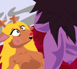 anthro blush breasts deer deltarune duo female female/female lying mammal medium_breasts monster noelle_holiday on_back ovr_2(artist) shocked small_breasts susie_(deltarune) undertale_(series) vector