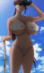 big_breasts bikini breasts cleavage erect_nipples female_only huge_breasts mature_female midriff sagiri_yuuko screencap screenshot solo swimsuit thick thick_thighs triage_x