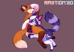 2020 absurd_res anal anthro anthro_on_anthro bastion canid canine dildo duo fox fur hi_res knotted_dildo mammal nude one_eye_closed open_mouth orange_body orange_fur pawpads sex_toy simple_background soles teeth tongue toying_partner