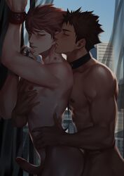 2boys bondage city collar cuffs duo erection gay_domination haikyuu!! handcuffs iwaizumi_hajime kzhma maledom malesub multiple_boys nude oikawa_tooru_(haikyuu!!) penis sex short_hair taken_from_behind window wrist_cuffs yaoi