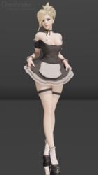 1girls 3d areolae blender blonde_hair breasts dreamrider female female_only looking_at_viewer maid maid_headdress maid_uniform mercy nipples overwatch solo thighhighs