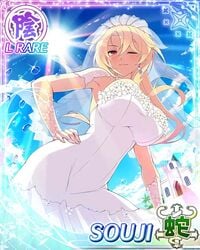 blonde_hair red_eyes souji_(senran_kagura) wedding_dress wink yaegashi_nan