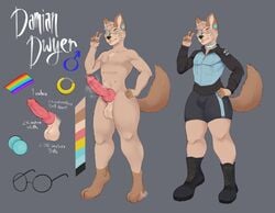 absurd_res animal_genitalia animal_penis anthro belly_nipples big_penis bulge canid canine canine_penis canis clothed clothing detailed domestic_dog fully_clothed genitals grey_background hi_res knot lgbt_pride_colors male mammal model_sheet musk nude off/on penis pride_colors shibi simple_background smelly solo thick_thighs