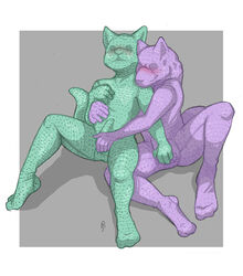 blush bodysuit bulge canid canine canis clothed clothing couple_(disambiguation) domestic_dog duo erection fox full-length_portrait furry genitals humanoid_penis irhileth knitted male male_only mammal penis portrait simple_background smile suit tight_clothing wool_(disambiguation) zentai