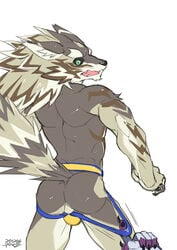 apin59 ass back_muscles backsack bael_(tokyo_afterschool_summoners) balls black_sclera blush canid canine canis clothing gay genitals green_eyes jackal jockstrap looking_back male male_only mammal muscular muscular_male perineum seth_(tokyo_afterschool_summoners) tokyo_afterschool_summoners underwear video_games yaoi