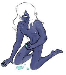 1boy blue_skin deltarune male masturbation penis rouxls_kaard simple_background solo white_background white_hair