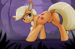 2020 absurd_res anus applejack_(mlp) ass crashgall cutie_mark digital_media_(artwork) dock earth_pony equid equine eyelashes female feral freckles friendship_is_magic full_moon genitals hi_res horse looking_at_viewer mammal moon my_little_pony outside pony pussy solo