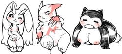 3girls all_fours anthro anthrofied big_breasts big_ears black_sclera blush bodily_fluids breasts chubby eye_contact fangs featureless_crotch feet female furry genital_fluids half-closed_eyes hi_res huge_ass inverted_nipples large_breasts long_ears looking_at_viewer lopunny nintendo nipples nude one_eye_closed open_mouth oposa overweight overweight_female partially_colored pokémon_(species) pokemon pokemon_(species) pokemon_dppt pokemon_rgby pokemon_rse pussy simple_background sketch snorlax spread_pussy spreading sweat thick_thighs uyu video_games wet white_background wide_hips zangoose