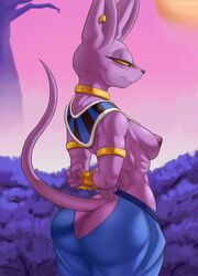 1girls anthro areola ass beerus big_ears bottomwear breasts bubble_butt claws close-up clothed clothing cooliehigh curvy domestic_cat dragon_ball dragon_ball_super ear_piercing ear_ring erect_nipples felid feline felis female female_only hairless hairless_cat hand_behind_back hi_res huge_ass large_breasts long_ears long_tail mammal narrowed_eyes nipples no_bra outside pants piercing presenting presenting_hindquarters purple_body purple_breasts purple_butt purple_nipples purple_nose purple_skin purple_tail rule_63 sharp_claws side_boob skinny sky smile solo sphynx_(cat) squint standing thick_thighs tree wide_hips yellow_eyes