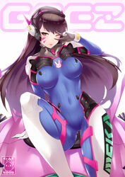 1girls bodysuit breasts covered_navel covered_nipples d.va female gainoob overwatch solo tagme tight_clothing