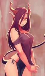 1girls big_breasts breasts female female_only horns long_hair looking_at_viewer orange_eyes original original_character raichiyo33 smiling smiling_at_viewer solo solo_female tail