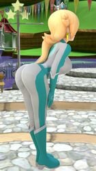 1girls 3d ass bending_over bent_over big_ass bike_outfit_(mario_kart) blender blonde_hair bodysuit boots c-shape crown earrings facing_away female female_only frististains high_heel_boots high_heels jewelry latex_suit long_hair mario_(series) mario_kart nintendo png pose princess princess_rosalina racing_suit shoes solo standing star_earrings