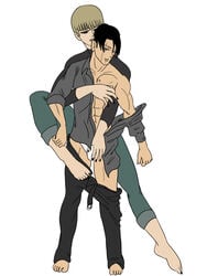 attack_on_titan caressing_balls hetero larger_female levi_ackerman marleyan_and_eldian sam24 smaller_male straight yelena_(attack_on_titan)