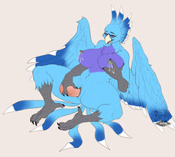 1girls anthro areolae avian beak big_breasts blue_feathers breast_grab breasts cloud_(amaterasu1) dildo feathers female female_only furry furry_only hyucaze lactation masturbation milk nipples nude penetration purple_eyes pussy sex_toy simple_background solo spread_legs spreading vaginal_penetration wings