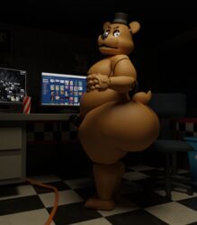 3d animatronic ass balls bear bubble_butt chubby computer e621 five_nights_at_freddy's freddy_(fnaf) genitals looking_at_viewer male male_only nipples overweight penis slightly_chubby snips456 snips456fur solo tagme top_hat video_games