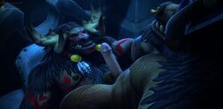 3d 3d_(artwork) anthro archmagerykarr bovine brofistigar bull cgi duo erection gay male male/male penis tauren warcraft world_of_warcraft