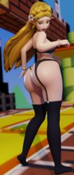 1girls 3d ass black_bra blender blonde_hair blue_eyes bra breath_of_the_wild crossover demigoddess female female_only full_body garter_belt garter_straps huge_ass hylian long_hair looking_back looking_down mario_(series) outdoors panties princess_zelda solo standing stockings super_mario_bros. super_mario_bros._(nes) super_smash_bros. the_legend_of_zelda thick_thighs thighhighs vanasmut wide_hips zelda_(breath_of_the_wild)