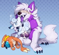 1boy alolan_vulpix alternate_color ambiguous_gender animal_genitalia animal_penis anthro anthrofied big_balls blindfold blush bodily_fluids breath buizel canid canine canine_penis colored_sketch crownedvictory cum cum_leaking fangs furry genital_fluids heavy_breathing hi_res knot larger_male lycanroc male mammal masturbation midnight_lycanroc nintendo original_character otter panting paws penis plushie pokemon pokemon_(species) pokemon_dppt pokemon_sm purple_fur sex_toy simple_background size_difference sketch smile stippling sweat testicles tongue tongue_out video_games vulpix