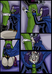 archangemon ass ass_grab beast_boy big_ass cum_on_face dc dc_comics deepthroat fellatio female hetero huge_ass leotard purple_hair rachel_roth raven_(dc) teen_titans wedgie