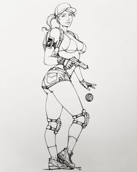 1girls agent artist_request bikini_top gun monochrome short_shorts source_request tagme the_division thick_thighs tom_clancy