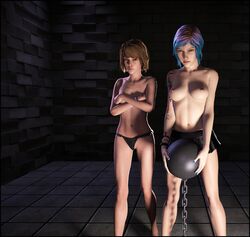 3d angry ball ball_and_chain chains chloe_price covering_breasts female forced lenaid life_is_strange looking_at_viewer max_caulfield miniskirt nipples panties skirt slave source_filmmaker underwear