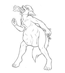 anthro belly big_belly canid canine canis cownugget face_imprint female female_prey genitals lagomorph leporid male male_pred mammal monochrome neck_bulge nude oral_vore penis rabbit straight swallowing vore wolf