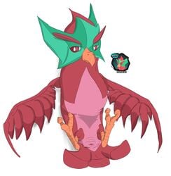 ambiguous_gender animal_genitalia araphre_(artist) avian claws cloaca crema_(company) feathers genitals lying on_back paharac presenting seductive temtem temtem_(species) video_games wings