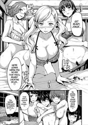 1boy 6+girls 6girls ann_takamaki black_and_white blush bra breasts censored clothing comic female harem haru_okumura hifumi_togo long_hair makoto_niijima multiple_boys multiple_girls nipples nude nude_female open_mouth persona persona_5 pussy ren_amamiya sadayo_kawakami sex short_hair tachibana_omina tae_takemi