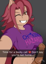 1futa abs anthro bottomless dickgirl furry futa_only futanari grin horsecock intersex looking_at_viewer muscular muscular_futanari nell_clearfield penis pony ponyecho raider red_hair snapchat solo_futa text tight_clothing wink yellow_eyes