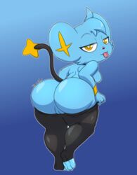 1girls absurd_res anthro anthrofied ass blue_background breasts edit feline female furry half-closed_eyes hi_res kingjion looking_at_viewer mooning nintendo pokémon_(species) pokemon pussy shinx simple_background solo text thick_thighs tongue tongue_out video_games watermark wide_hips