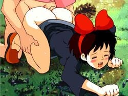 2007 all_fours bow closed_eyes clothing dolce_(circle) dress female kiki kiki's_delivery_service medium_breasts open_mouth outdoors sex straight studio_ghibli tagme