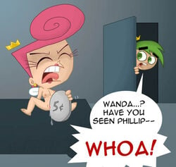 coin cosmo crown dialogue english_text female green_eyes green_hair infidelity matching_hair/eyes money nickelodeon phillip_the_nickel pink_hair straight_hair tagme text the_fairly_oddparents wanda what