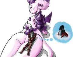 1boy 1girls anthro anthrofied big_ass big_butt dark_eldar drukhari female female_focus giantess hive_tyrant humanized looking_back sideboob tagme tyranid warhammer_(franchise) warhammer_40k