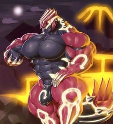 1boy abs anthro anthrofied armpits bara bioluminscence black_skin bulge bulhmge claws clothed clothing glowing glowing_eyes groudon hi_res huge_ass lava legendary_pokémon looking_at_viewer male male_only mineral_fauna muscular muscular_male navel nintendo no_nipples orange_eyes original_character outdoors partial_nudity pecs pokémon_(species) pokemon pokemon_oras pokemon_rse pokemorph pose primal_groudon primal_reversion red_skin scalie solo speedo swimwear sxfpantera tail thick_thighs topless video_games volcanic_setting volcano yellow_sclera