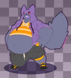 1boy 2019 absurd_res anthro anthrofied belly big_belly big_penis big_testicles bottomwear bulge chubby clothing covered_eyes dated footwear furry gengar genitals ghost hi_res hood hoodie huge_penis huge_testicles hyper hyper_bulge hyper_genitalia hyper_penis hyper_testicles kokoro-doll looking_at_viewer male male_only nintendo obese original_character overweight overweight_male pants penis pokémon_(species) pokemon pokemon_rgby sharp_teeth shoes solo teeth text thick_thighs tongue tongue_out topwear video_games watermark wide_hips