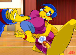 cling cum cum_in_pussy cum_inside gritted_teeth gym marge_simpson mature mature_female milf milhouse_van_houten mrclearedits orgasm smaller_male the_simpsons x-ray