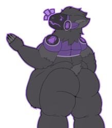 2019 absurd_res alpha_channel anthro ass belly big_belly big_butt black_body black_fur digital_media_(artwork) embarrassed fluffy fur grey_body grey_fur hi_res looking_back machine male male_only neck_tuft obese obese_male overweight overweight_male protogen robot simple_background solo thefoxydragon thick_thighs transparent_background tuft