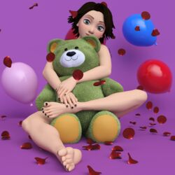 1girls 3d balloon bare_legs barefoot day disney disney_princess errbee feet female female_only foot_fetish princess rapunzel soles tangled teddy_bear toenail_polish toes valentine's_day